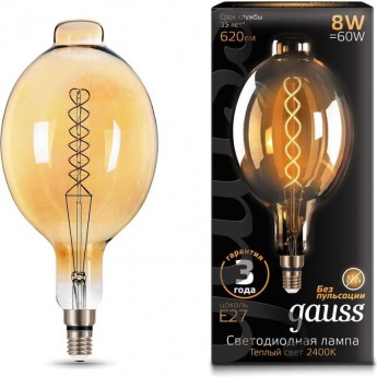 Лампа GAUSS FILAMENT BT180 8W 620lm 2400К Е27 golden flexible LED Лампа GAUSS FILAMENT BT180 8W 620lm 2400К Е27 golden flexible LED