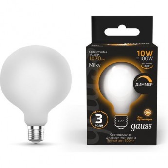 Лампа GAUSS FILAMENT G95 10W 3000К Е27 LED 1/20 milky Лампа GAUSS FILAMENT G95 10W 3000К Е27 LED 1/20 milky